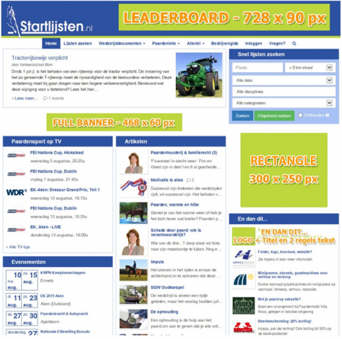 Advertentie-mogelijkheden op Startlijsten.nl